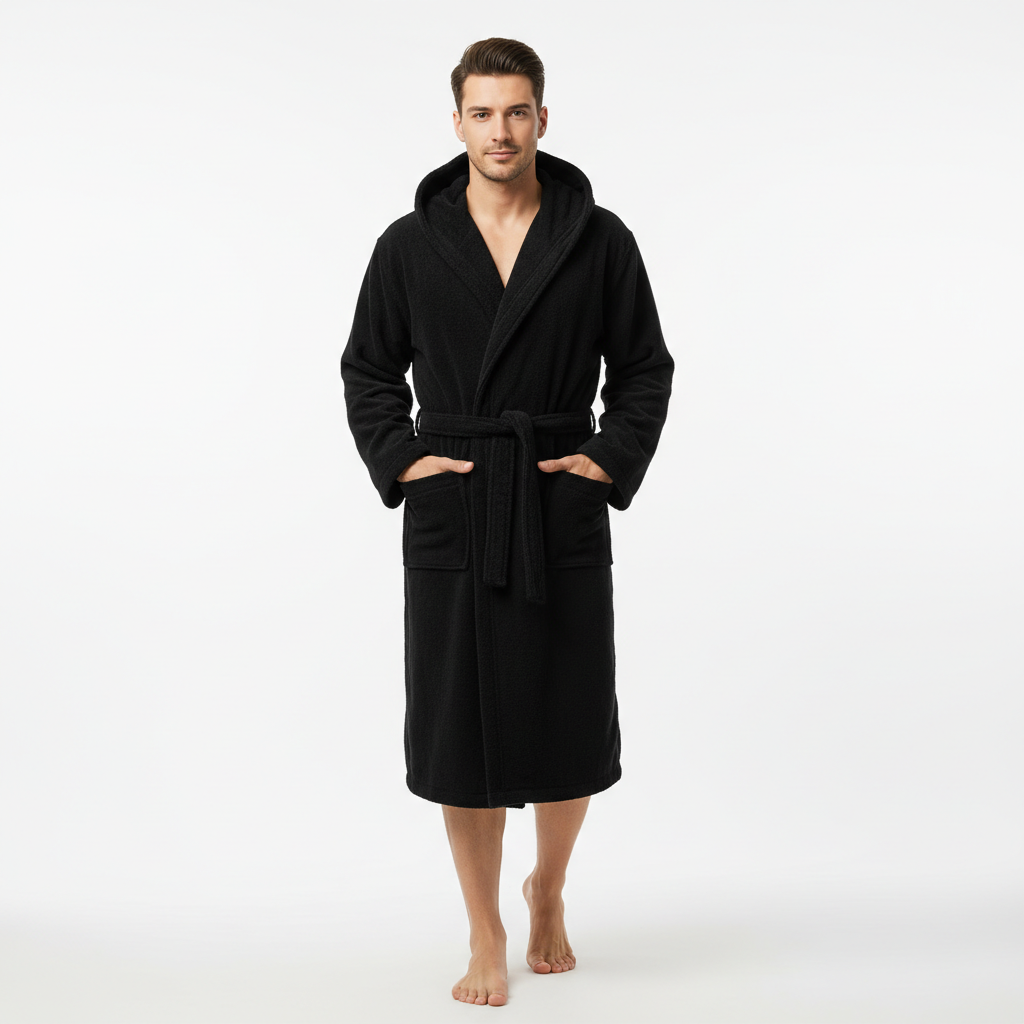 Халат с капюшоном черный