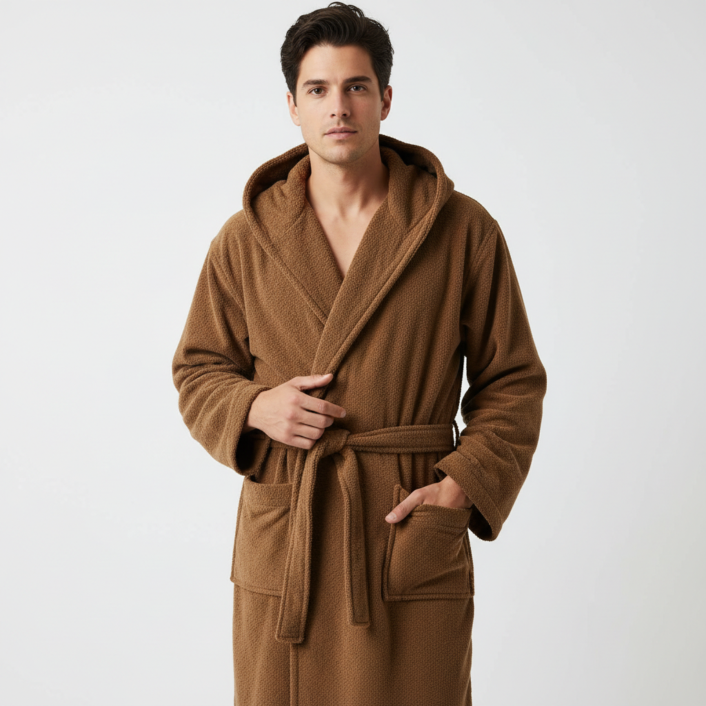 Халат с капюшоном коричневый