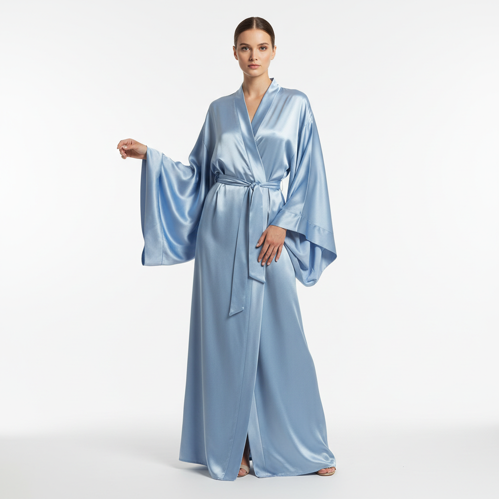 Шелковый халат голубой