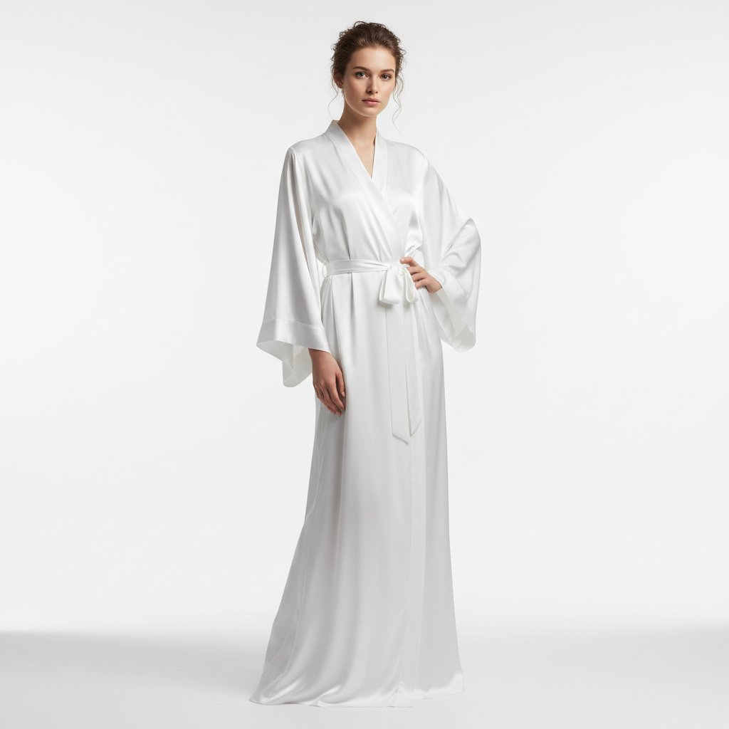 Шелковый халат белый